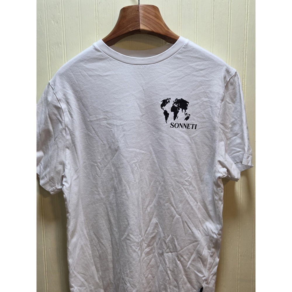 Sonneti‎ Shirt Mens Large White World Map Travel Cities Graphic Tee Back Print